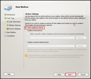 Training Create mailbox enable user server 2010 new mailbox archive settings 6