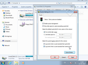 Microsoft training 2007 Set Disk Quotas for a User quota settings 7