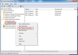 Microsoft training 2007 software restriction policies additional rules new network zone rule 12