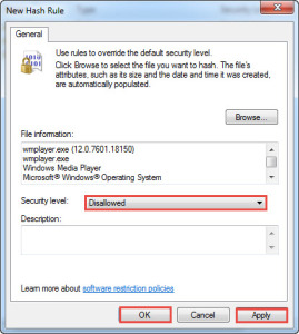 Microsoft training 2007 software restriction policies new hash rule disallowed 9